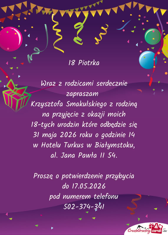 Wraz z rodzicami serdecznie zapraszam