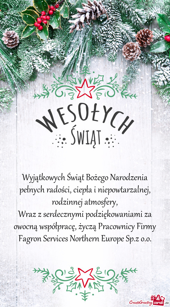 Wraz z serdecznymi podziękowaniami za owocną współpracę, życzą Pracownicy Firmy Fagron Servic