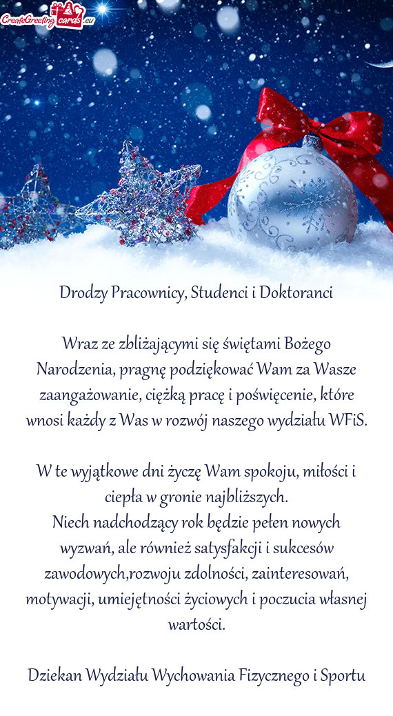 Wraz ze zbliżającymi się świętami Bożego Narodzenia, pragnę podziękować Wam za Wasze zaanga