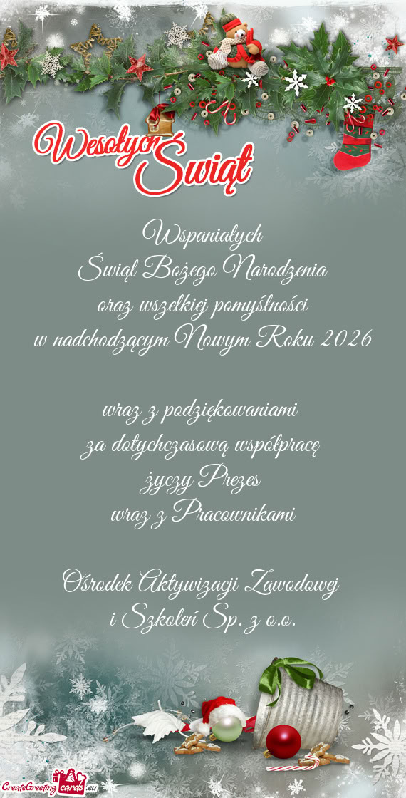 Wspaniałych Świąt Bożego Narodzenia oraz wszelkiej pomyślności w nadchodzącym Nowym Roku 2