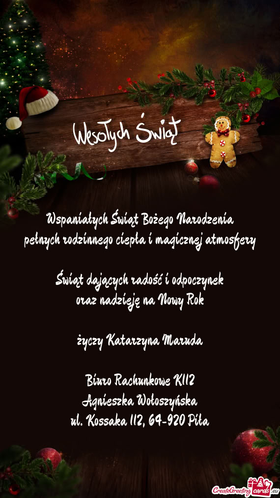 Wspaniałych Świąt Bożego Narodzenia pełnych rodzinnego ciepła i magicznej atmosfery Świąt