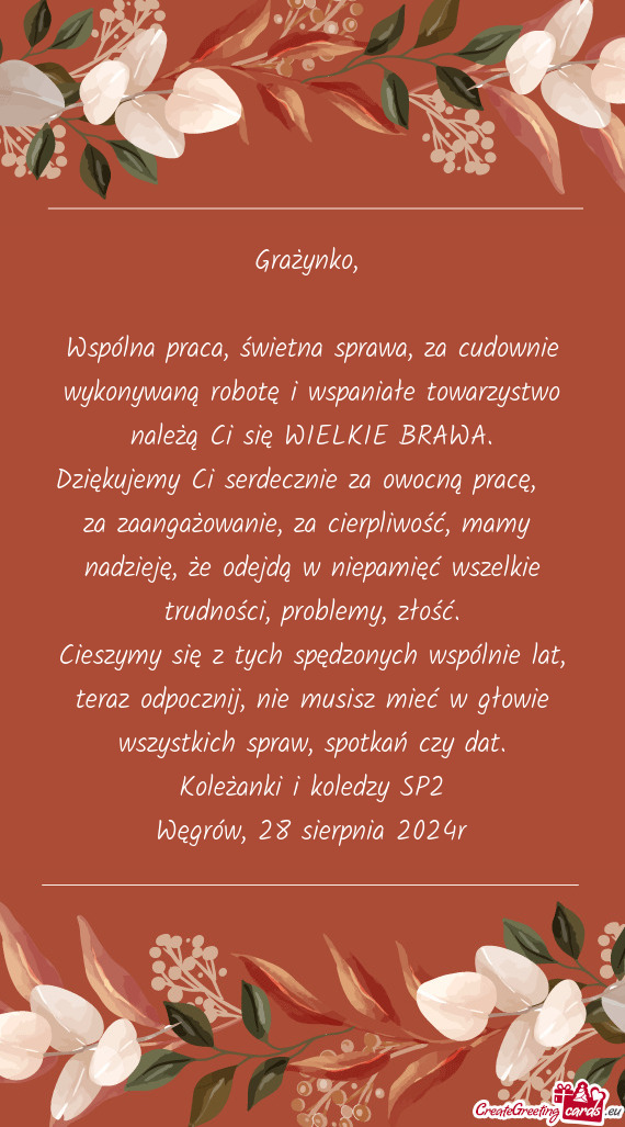 Wspólna praca, świetna sprawa, za cudownie wykonywaną robotę i wspaniałe towarzystwo należą C