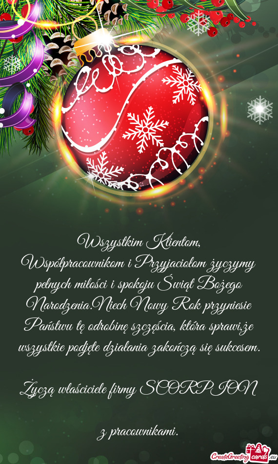 Współpracownikom i Przyjaciołom życzymy pełnych miłości i spokoju Świąt Bożego Narodzenia