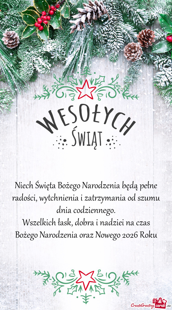 Wszelkich łask, dobra i nadziei na czas Bożego Narodzenia oraz Nowego 2026 Roku
