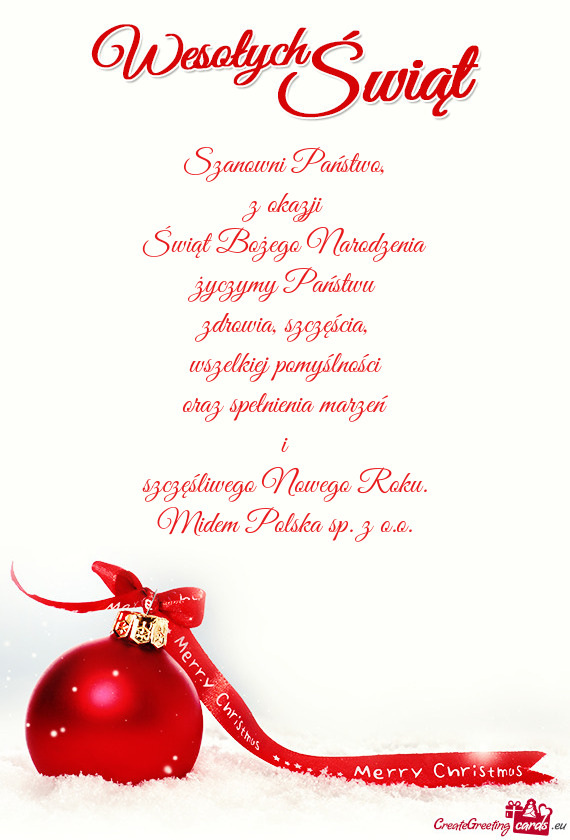 Wszelkiej pomyślności oraz spełnienia marzeń i szczęśliwego Nowego Roku