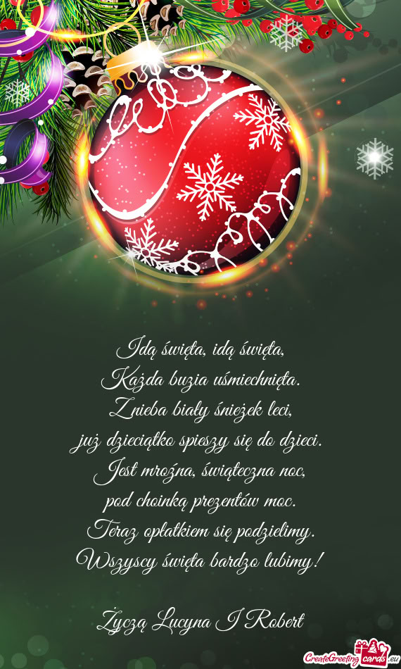 Wszyscy święta bardzo lubimy! Życzą Lucyna I Robert