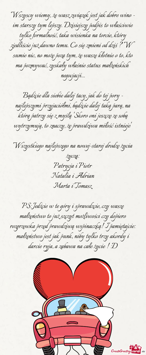 Wszyscy wiemy, że wasz związek jest jak dobre wino - im starszy tym lepszy. Dzisiejszy podpis to w