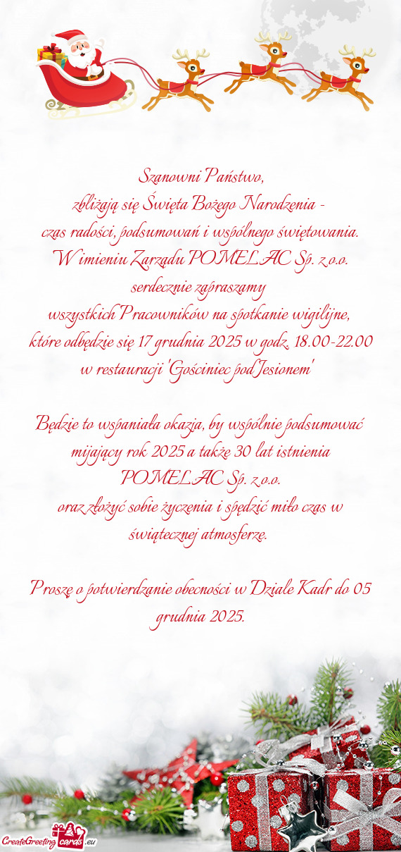Wszystkich Pracowników na spotkanie wigilijne