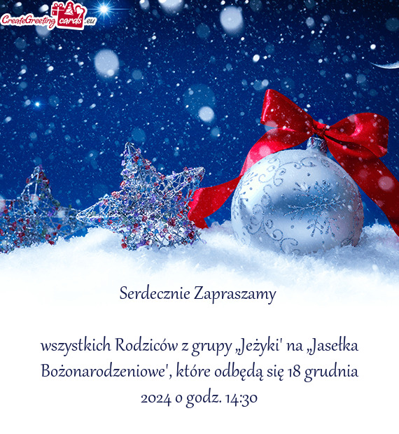 Wszystkich Rodziców z grupy „Jeżyki” na „Jasełka Bożonarodzeniowe”, które odbędą się