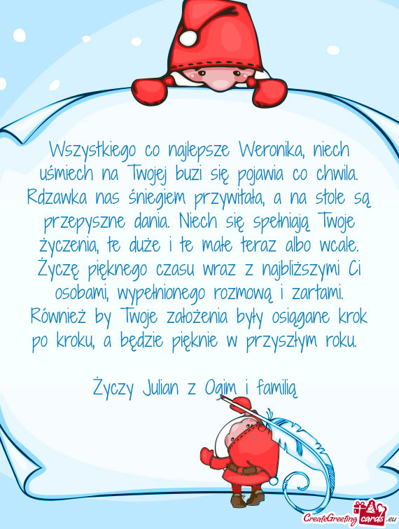 Wszystkiego co najlepsze Weronika, niech uśmiech na Twojej buzi się pojawia co chwila. Rdzawka nas
