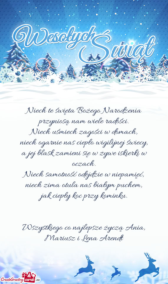 Wszystkiego co najlepsze życzą Ania, Mariusz i Lena Arendt