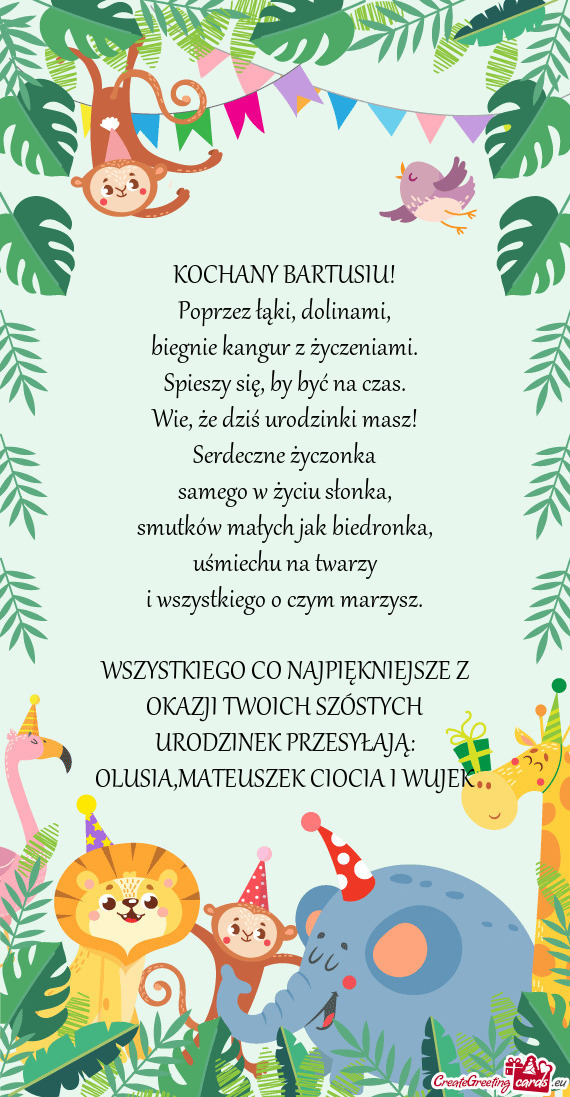 WSZYSTKIEGO CO NAJPIĘKNIEJSZE Z OKAZJI TWOICH SZÓSTYCH URODZINEK PRZESYŁAJĄ