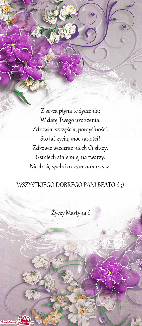 WSZYSTKIEGO DOBREGO PANI BEATO :) ;)