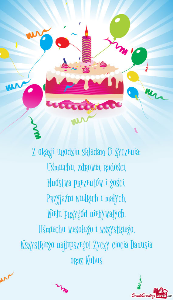 Wszystkiego najlepszego! ciocia Danusia oraz Kubus