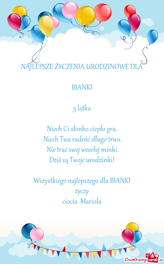 Wszystkiego najlepszego dla BIANKI