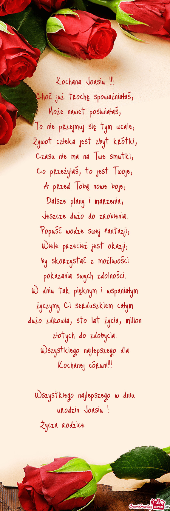 Wszystkiego najlepszego dla Kochanej córuni