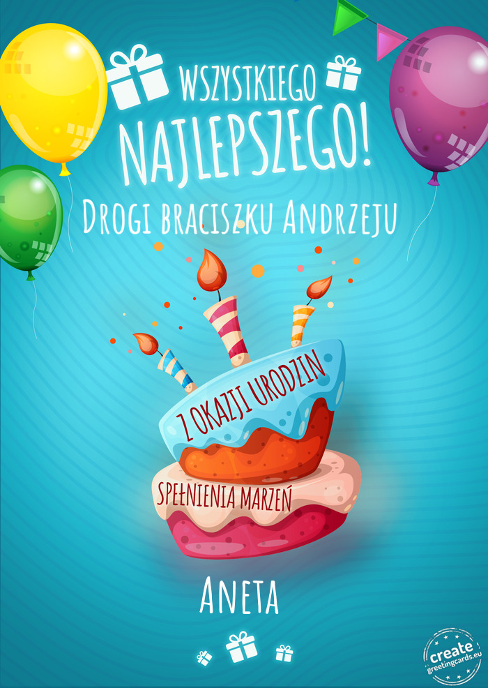 Wszystkiego najlepszego Drogi braciszku Andrzeju z okazji urodzin Aneta