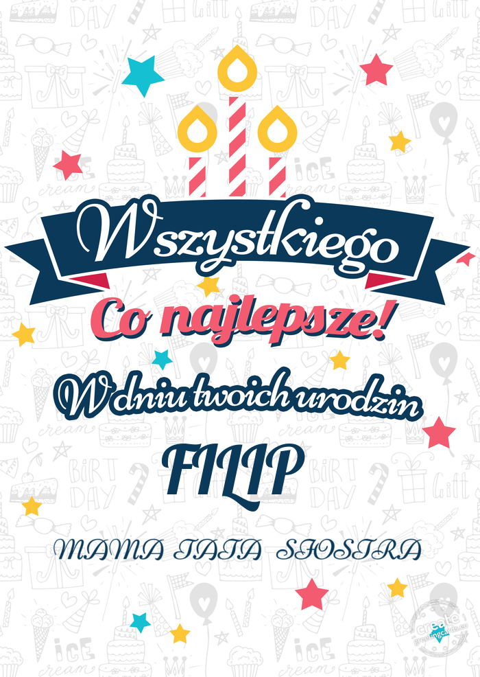 Wszystkiego najlepszego FILIP z okazji urodzin MAMA TATA SIOSTRA