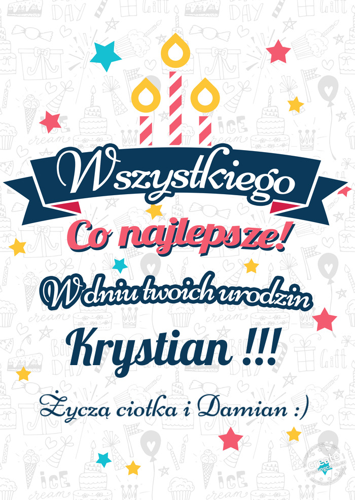 Wszystkiego najlepszego Krystian !!! z okazji urodzin Życzą ciotka i Damian :)