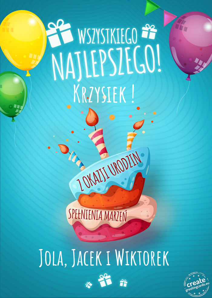 Wszystkiego najlepszego Krzysiek ! z okazji urodzin Jola, Jacek i Wiktorek