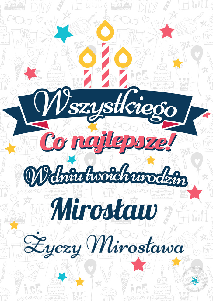 Wszystkiego najlepszego Mirosław z okazji urodzin Życzy Mirosława