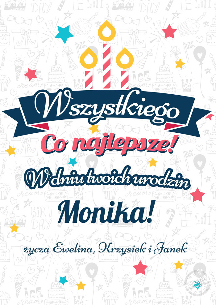 Wszystkiego najlepszego Monika! z okazji urodzin życzą Ewelina, Krzysiek i Janek