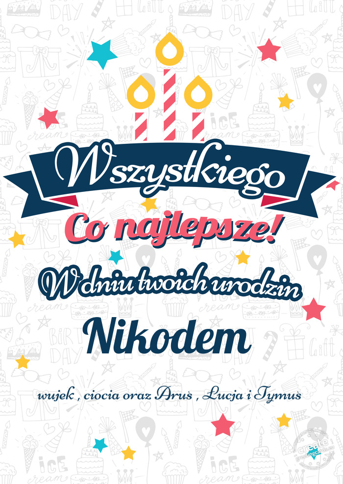 Wszystkiego najlepszego Nikodem z okazji urodzin wujek , ciocia oraz Aruś , Łucja i Tymuś