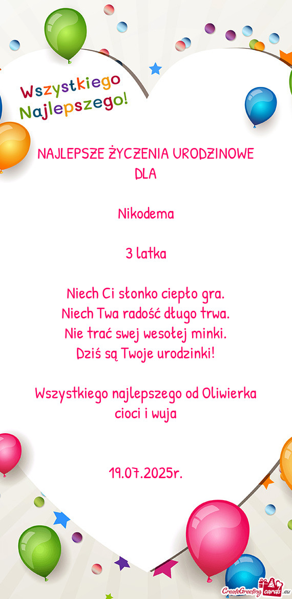 Wszystkiego najlepszego od Oliwierka cioci i wuja