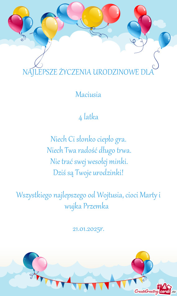 Wszystkiego najlepszego od Wojtusia, cioci Marty i wujka Przemka🙂