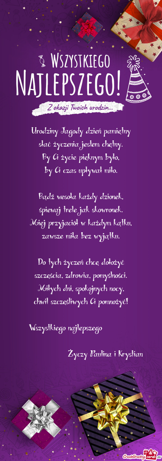 Wszystkiego najlepszego           Paulina i Krystian