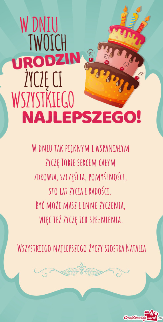Wszystkiego najlepszego siostra Natalia