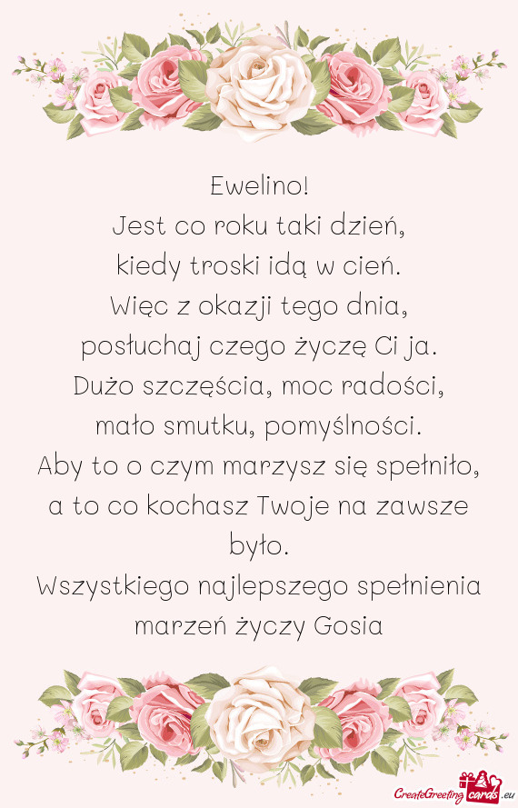 Wszystkiego najlepszego spełnienia marzeń Gosia