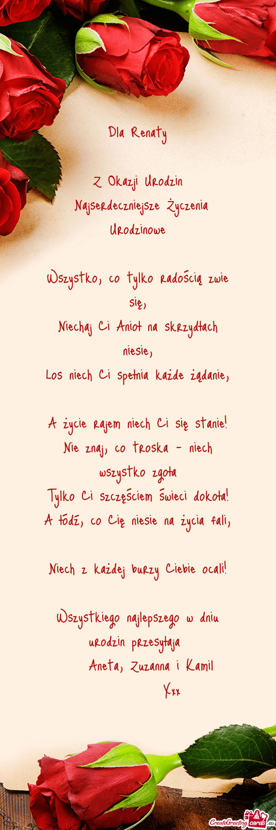 Wszystkiego najlepszego w dniu urodzin przesyłaja