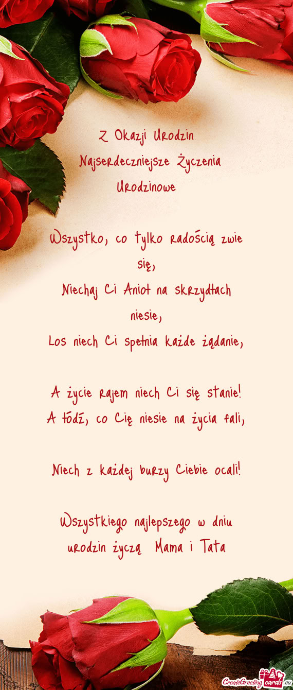 Wszystkiego najlepszego w dniu urodzin życzą Mama i Tata