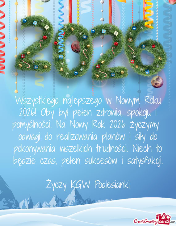 Wszystkiego najlepszego w Nowym Roku 2026! Oby był pełen zdrowia, spokoju i pomyślności. Na Nowy