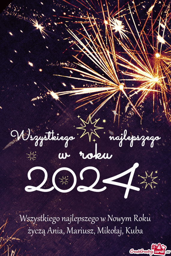 Wszystkiego najlepszego w Nowym Roku życzą Ania, Mariusz, Mikołaj, Kuba