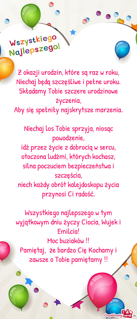 Wszystkiego najlepszego w tym wyjątkowym dniu Ciocia, Wujek i Emilcia