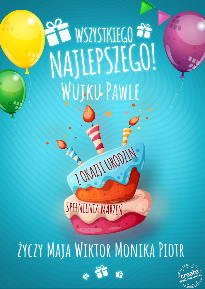 Wszystkiego najlepszego Wujku Pawle z okazji urodzin Maja Wiktor Monika Piotr
