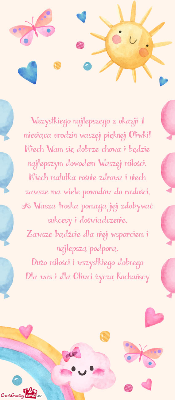 Wszystkiego najlepszego z okazji 1 miesiąca urodzin waszej pięknej Oliwki