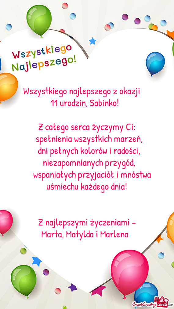 🎉 Wszystkiego najlepszego z okazji  11 urodzin, Sabinko! 🎂