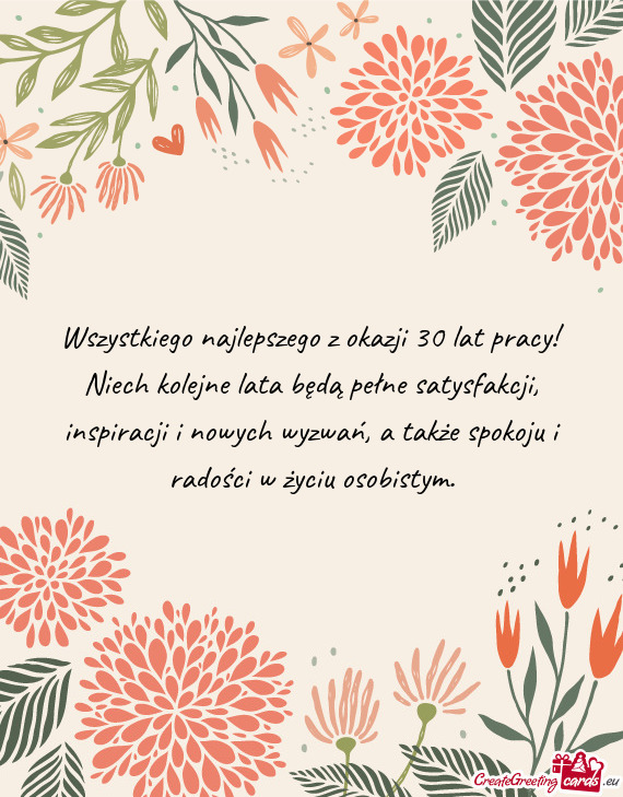 Wszystkiego najlepszego z okazji 30 lat pracy! Niech kolejne lata będą pełne satysfakcji, inspira