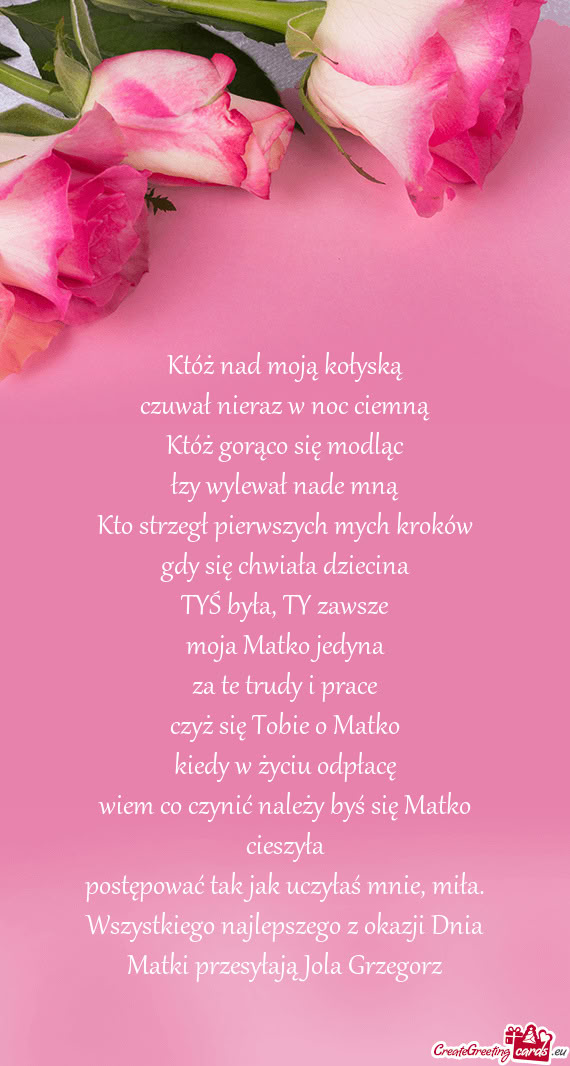 Wszystkiego najlepszego z okazji Dnia Matki przesyłają Jola Grzegorz