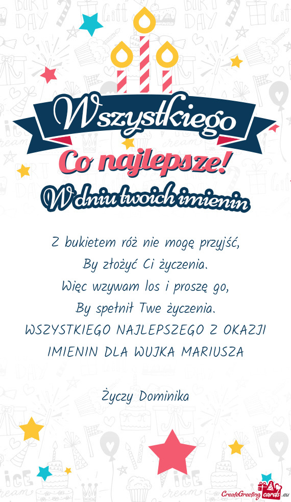 WSZYSTKIEGO NAJLEPSZEGO Z OKAZJI IMIENIN DLA WUJKA MARIUSZA