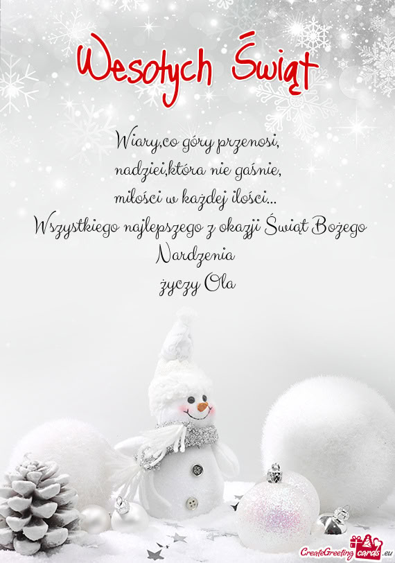 Wszystkiego najlepszego z okazji Świąt Bożego Nardzenia Ola