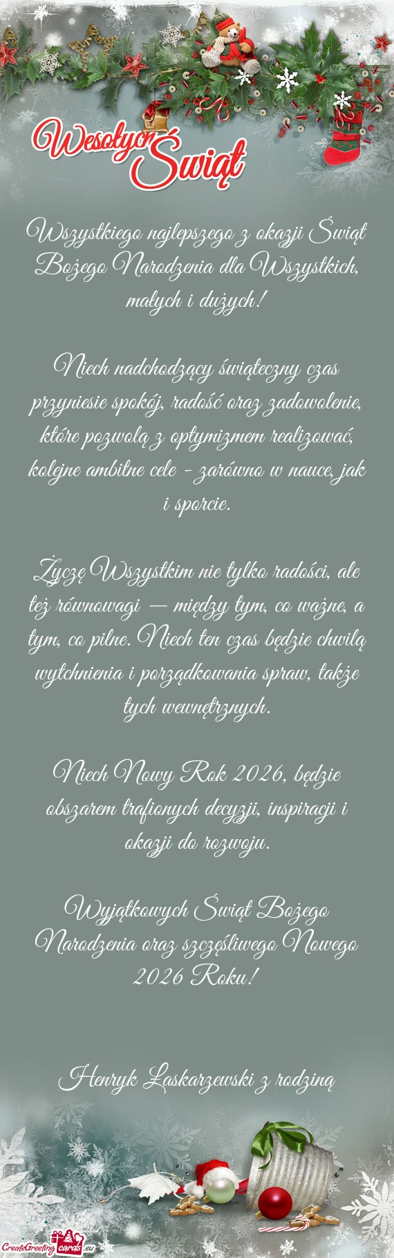 Wszystkiego najlepszego z okazji Świąt Bożego Narodzenia dla Wszystkich, małych i dużych