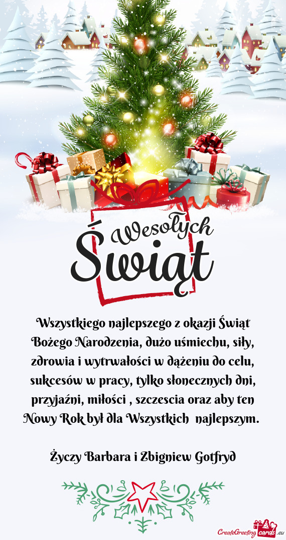 Wszystkiego najlepszego z okazji Świąt Bożego Narodzenia, dużo uśmiechu, siły, zdrowia i wytrw