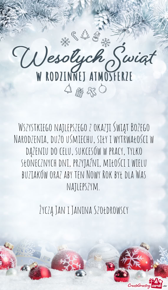 Wszystkiego najlepszego z okazji Świąt Bożego Narodzenia, dużo uśmiechu,