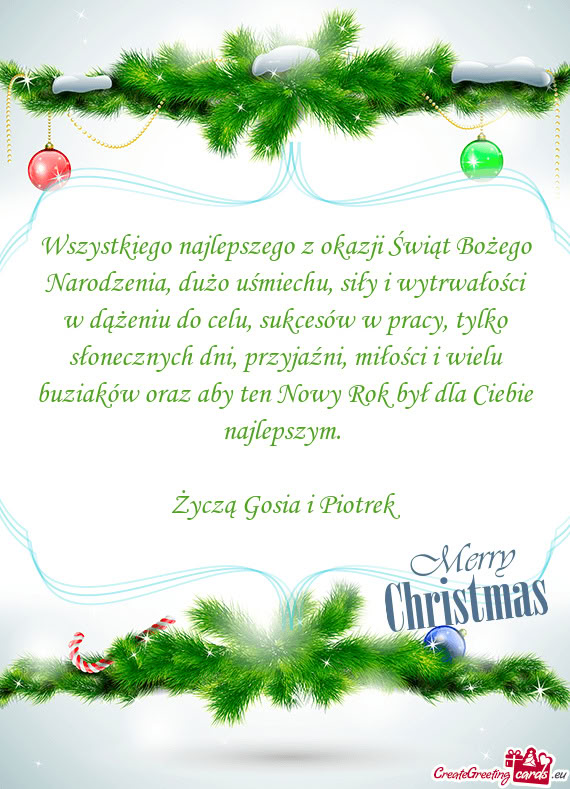 Wszystkiego najlepszego z okazji Świąt Bożego Narodzenia, dużo uśmiechu,