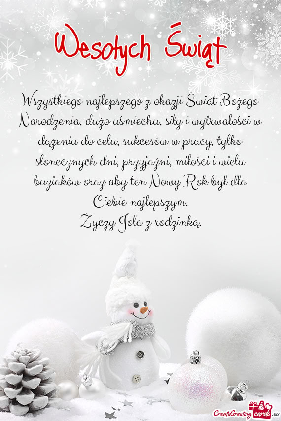 Wszystkiego najlepszego z okazji Świąt Bożego Narodzenia, dużo uśmiechu,