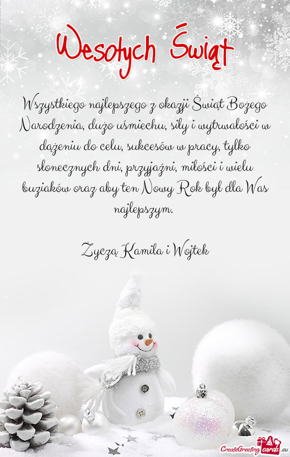 Wszystkiego najlepszego z okazji Świąt Bożego Narodzenia, dużo uśmiechu,